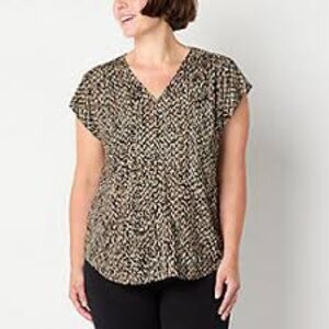 Liz Claiborne Olive and White Patterned Blouse